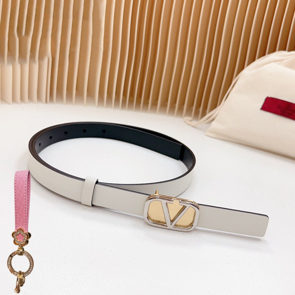 VALENTINO Silver Vlogo and Gold Hardware Buckle Black White Calfskin 20mm