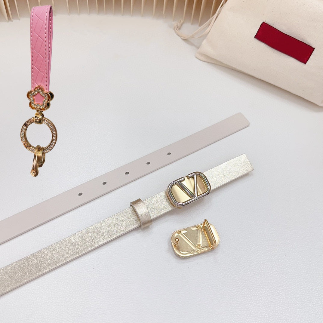 VALENTINO Gold Vlogo and Silver Hardware Buckle Gold White Calfskin 20mm