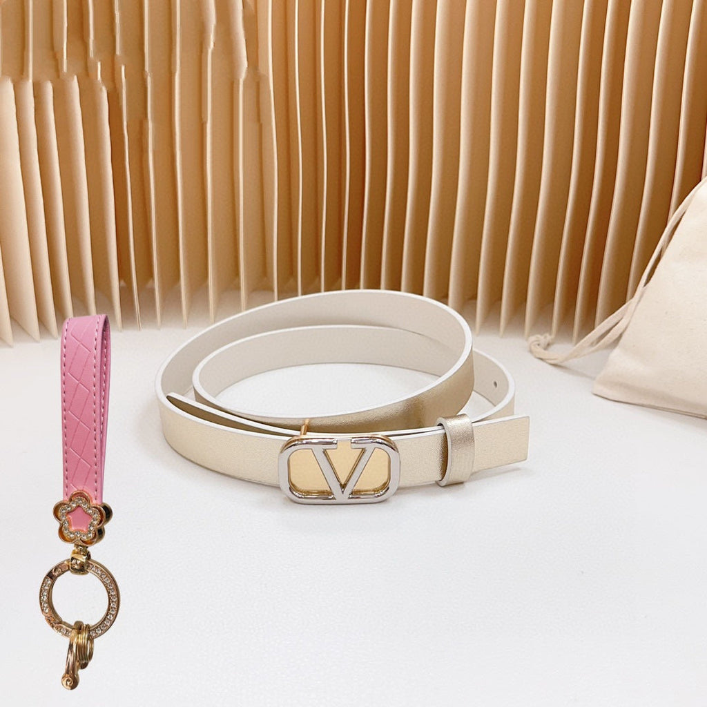 VALENTINO Gold Vlogo and Silver Hardware Buckle Gold White Calfskin 20mm