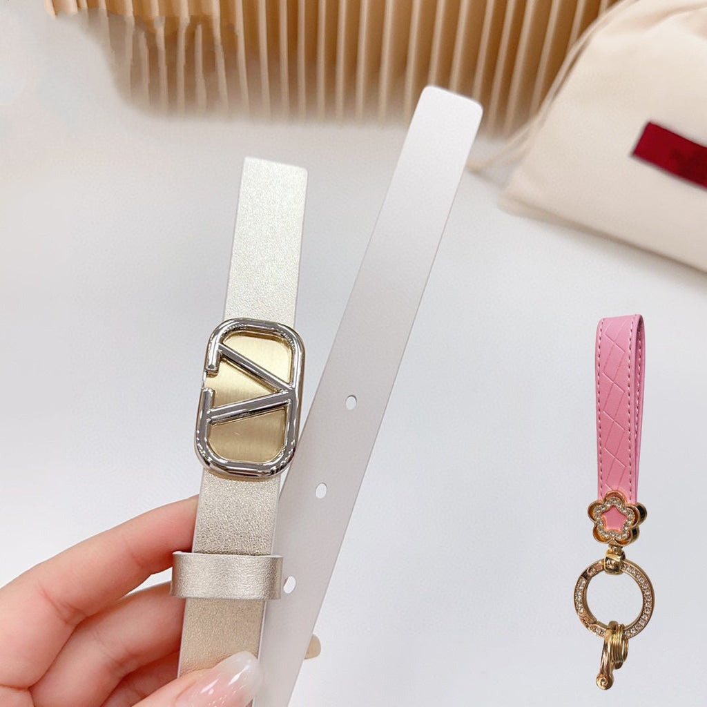 VALENTINO Gold Vlogo and Silver Hardware Buckle Gold White Calfskin 20mm