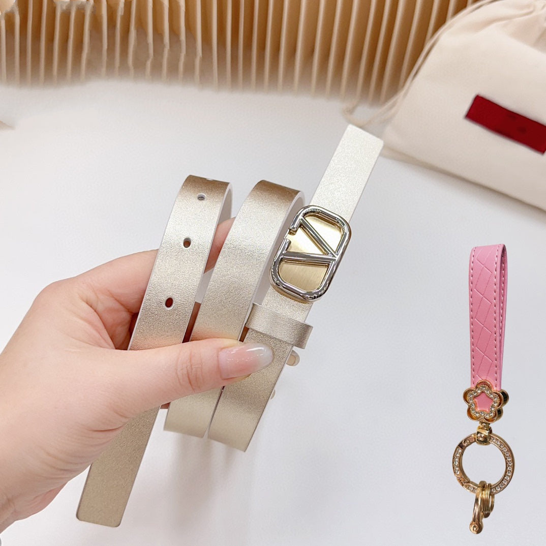 VALENTINO Gold Vlogo and Silver Hardware Buckle Gold White Calfskin 20mm