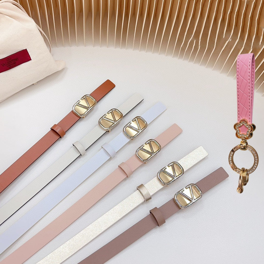 VALENTINO Gold Vlogo and Silver Hardware Buckle Gold White Calfskin 20mm