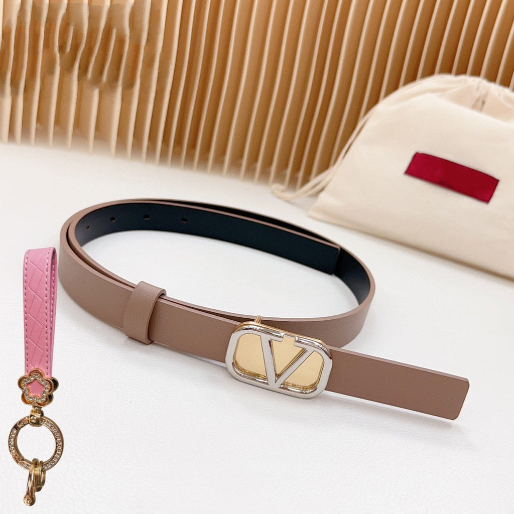 VALENTINO Gold Vlogo and Silver Hardware Buckle Brown Black Calfskin 20mm