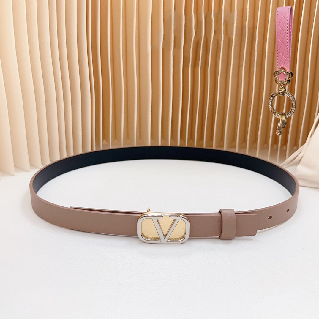 VALENTINO Gold Vlogo and Silver Hardware Buckle Brown Black Calfskin 20mm