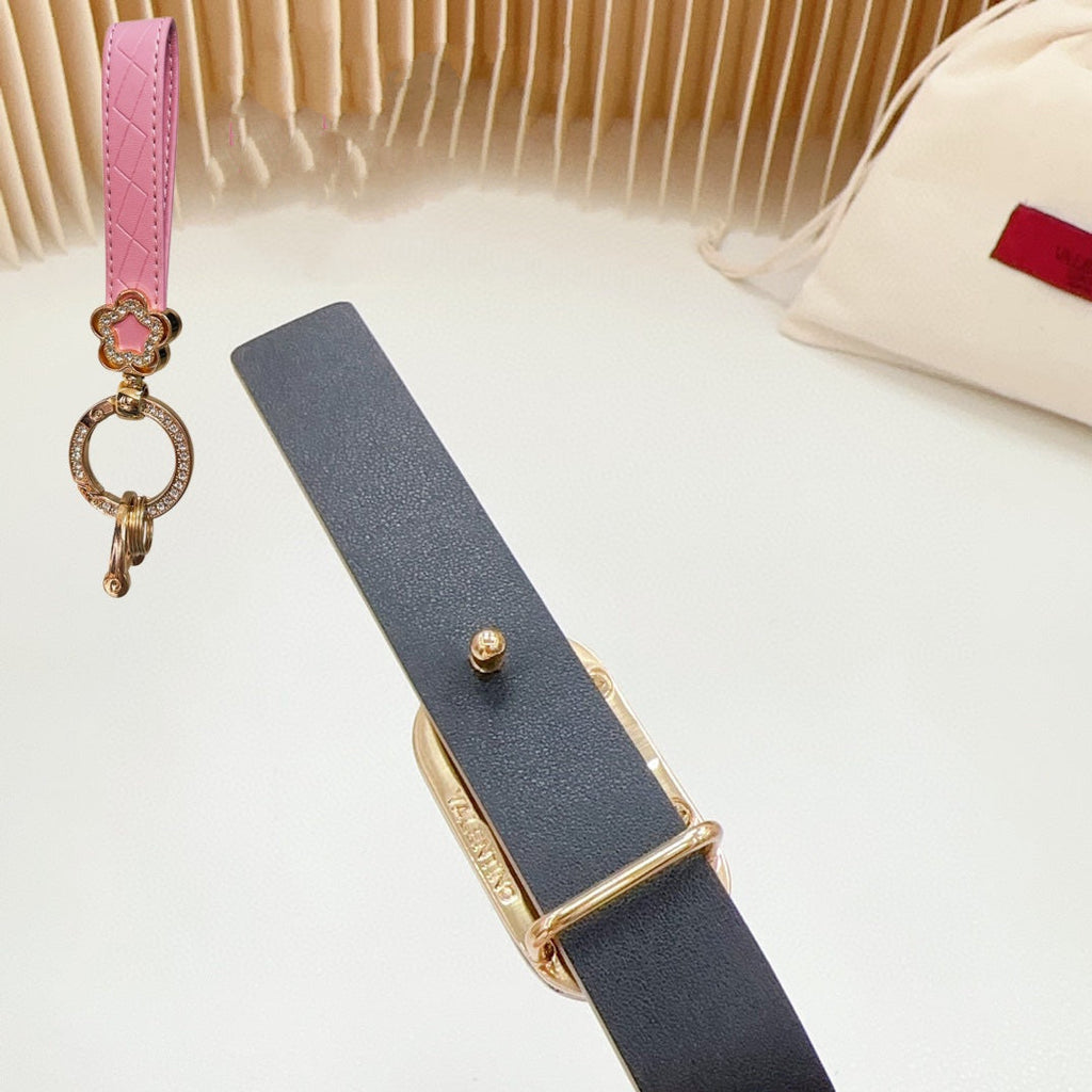 VALENTINO Gold Vlogo and Silver Hardware Buckle Brown Black Calfskin 20mm