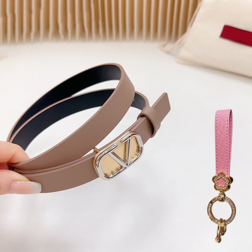 VALENTINO Gold Vlogo and Silver Hardware Buckle Brown Black Calfskin 20mm