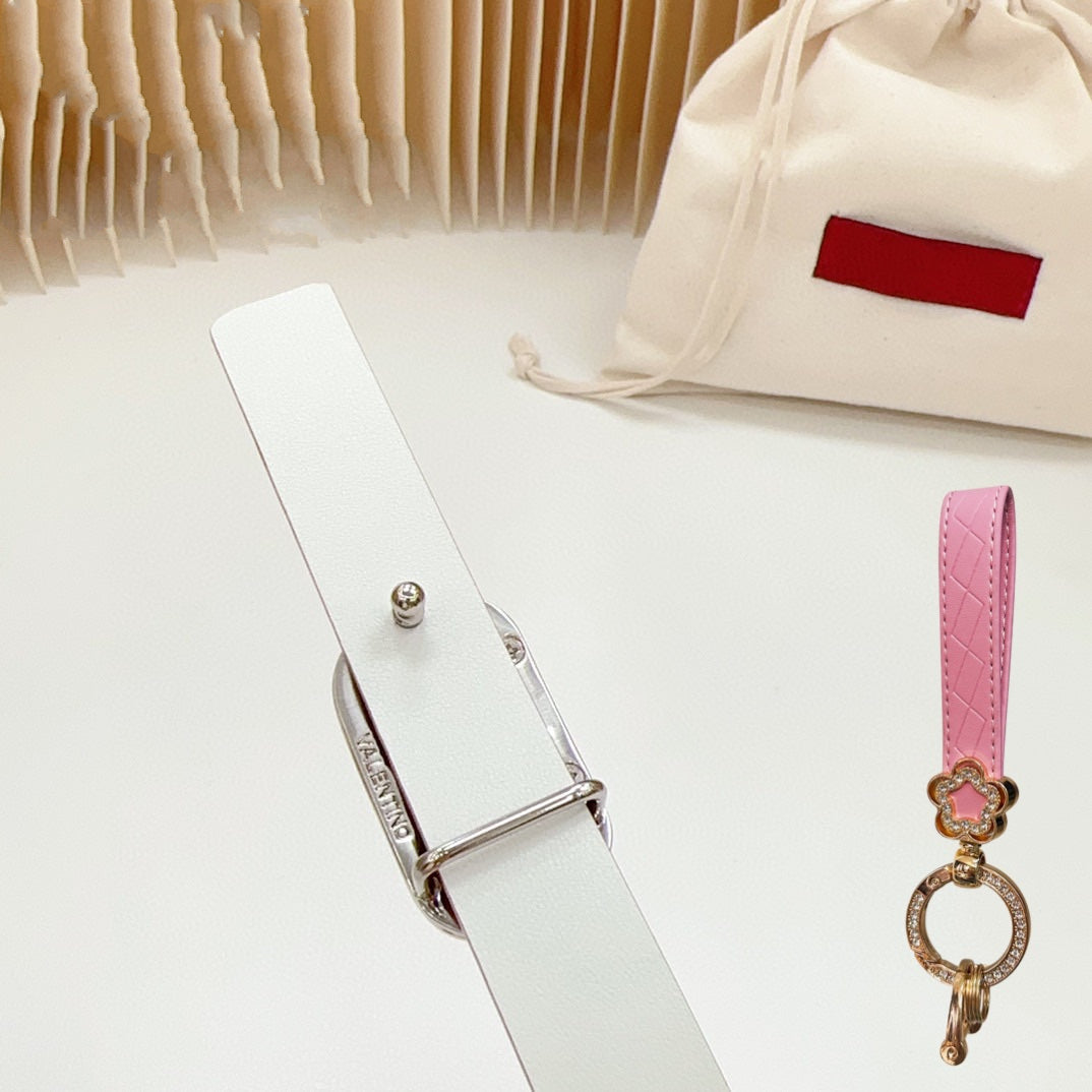 VALENTINO Gold Vlogo and Silver Hardware Buckle Tan White Calfskin 20mm
