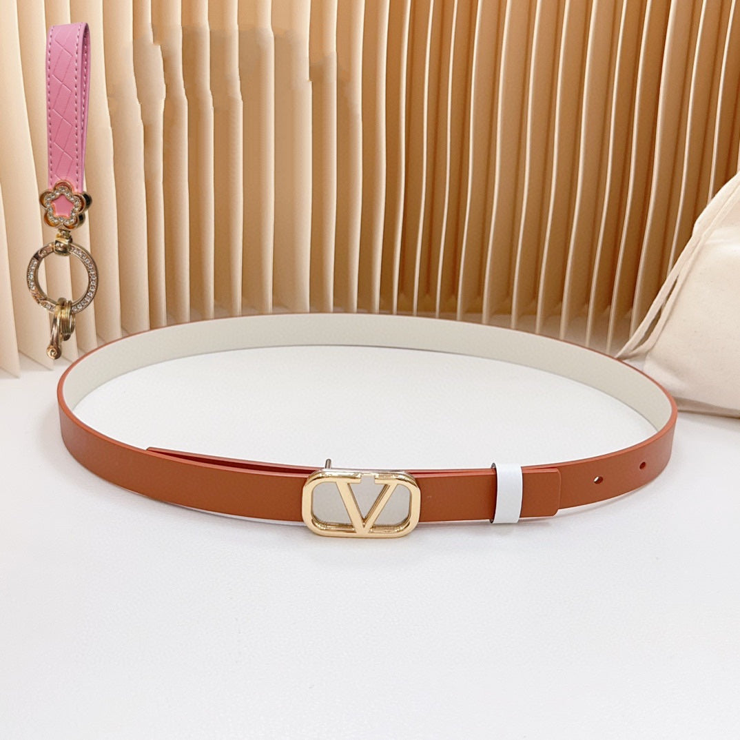 VALENTINO Gold Vlogo and Silver Hardware Buckle Tan White Calfskin 20mm