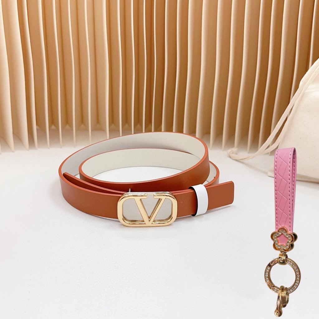 VALENTINO Gold Vlogo and Silver Hardware Buckle Tan White Calfskin 20mm