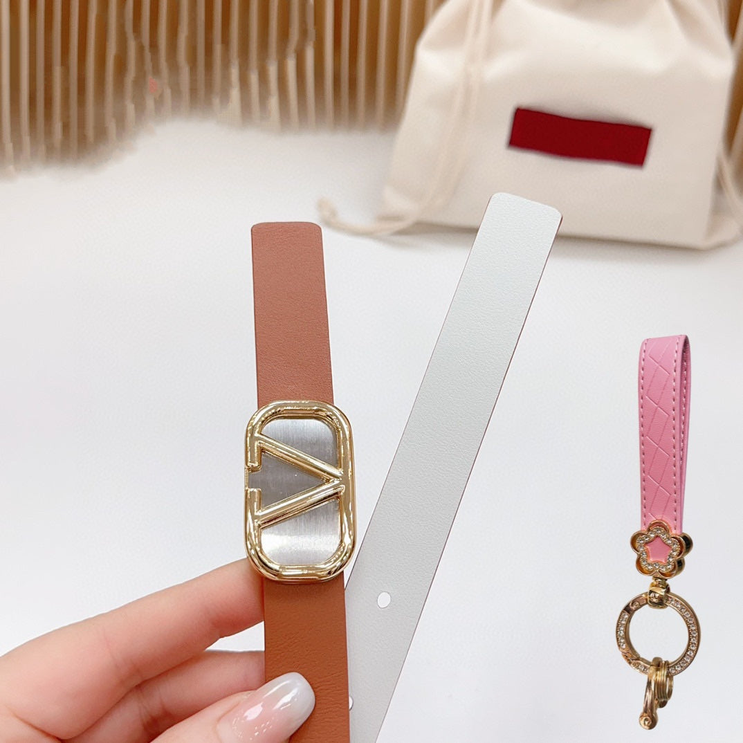 VALENTINO Gold Vlogo and Silver Hardware Buckle Tan White Calfskin 20mm