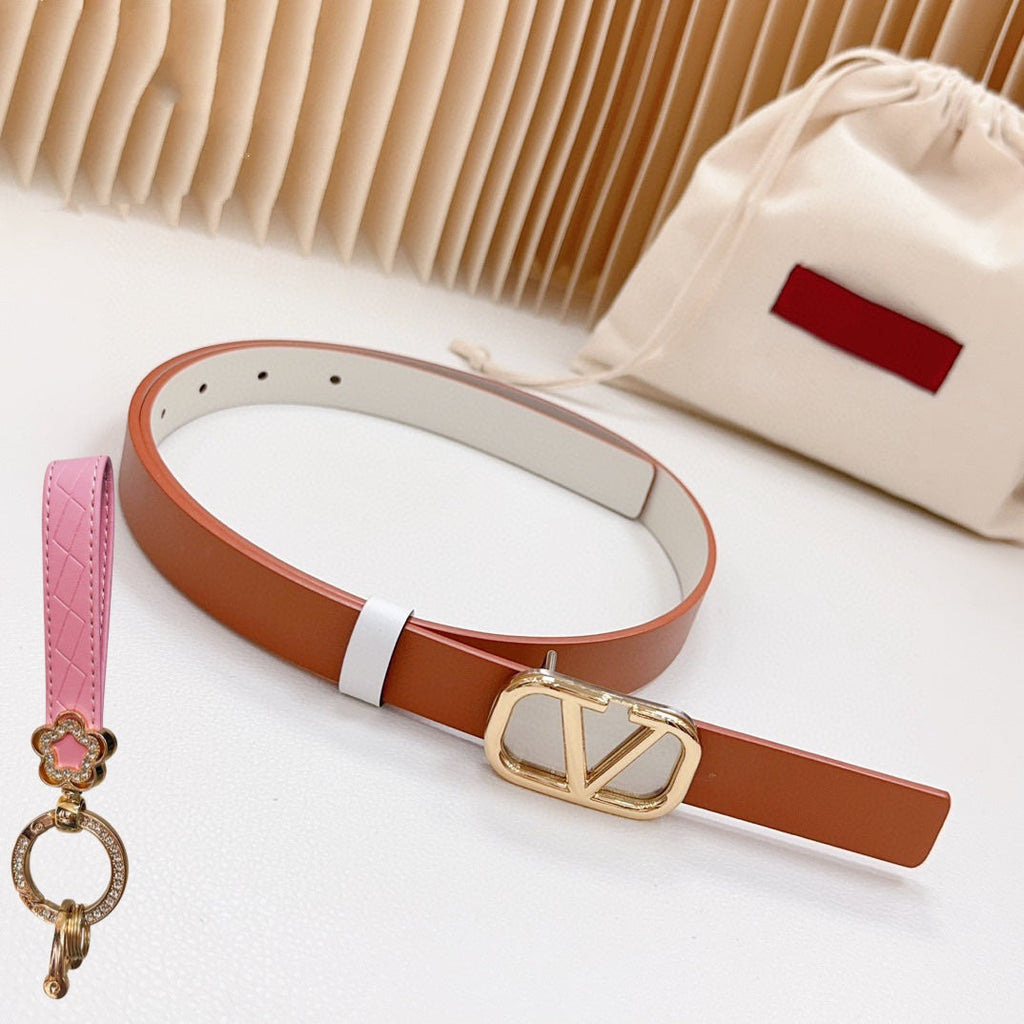 VALENTINO Gold Vlogo and Silver Hardware Buckle Tan White Calfskin 20mm