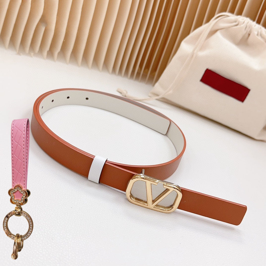 VALENTINO Gold Vlogo and Silver Hardware Buckle Tan White Calfskin 20mm