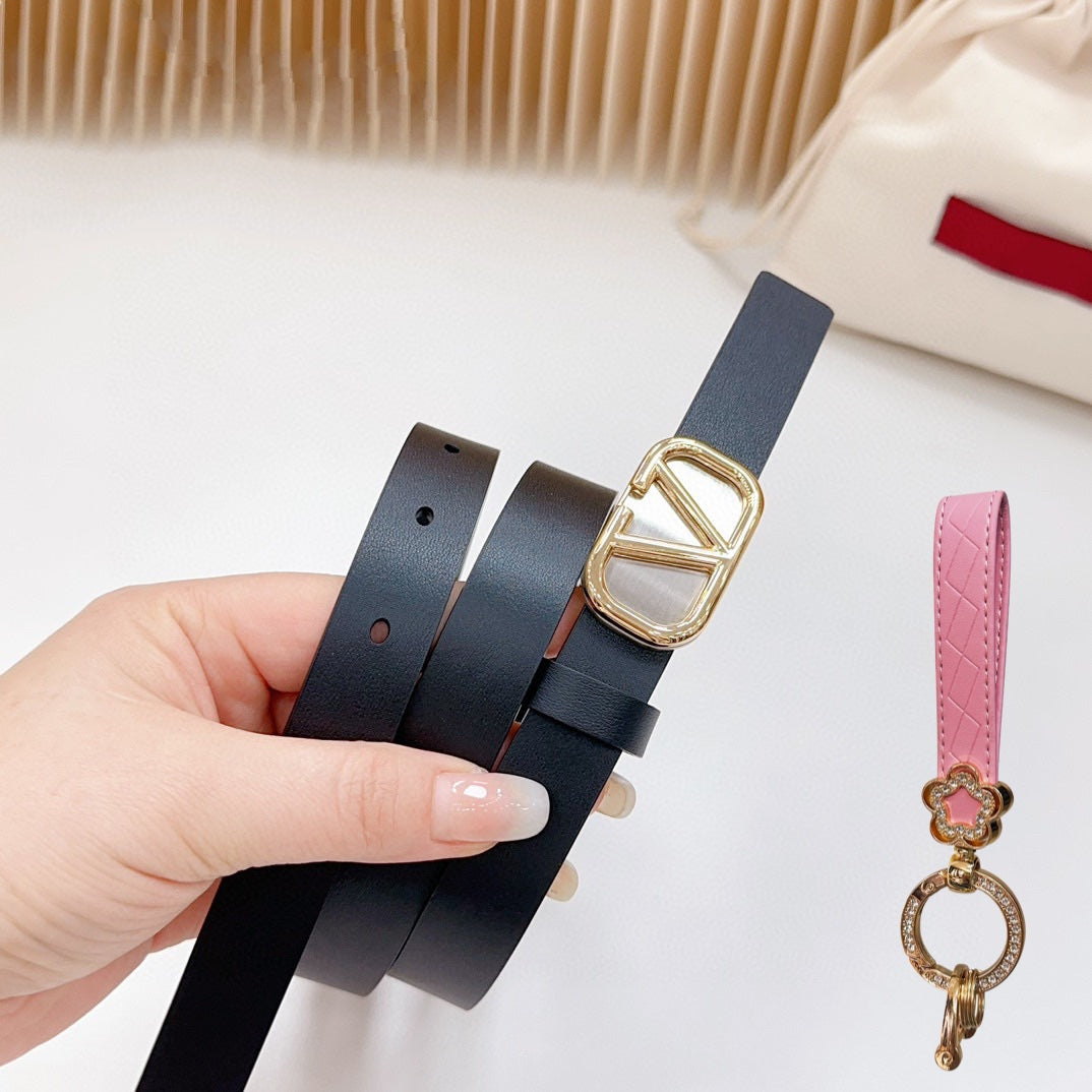 VALENTINO Gold Vlogo and Silver Hardware Buckle Black Calfskin 20mm