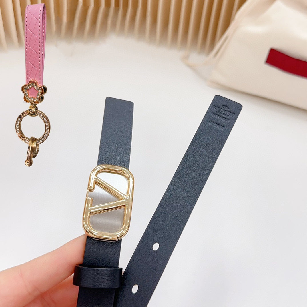 VALENTINO Gold Vlogo and Silver Hardware Buckle Black Calfskin 20mm