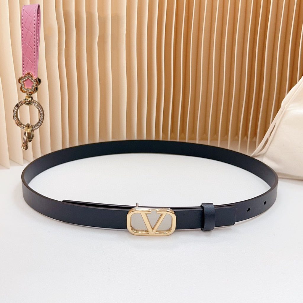 VALENTINO Gold Vlogo and Silver Hardware Buckle Black Calfskin 20mm