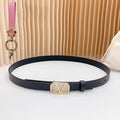 VALENTINO Gold Vlogo and Silver Hardware Buckle Black Calfskin 20mm