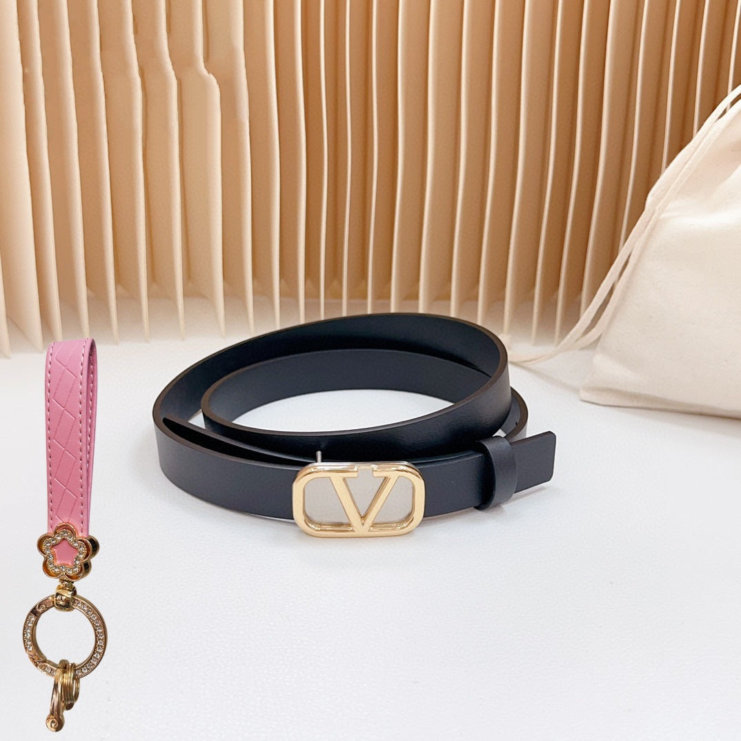 VALENTINO Gold Vlogo and Silver Hardware Buckle Black Calfskin 20mm