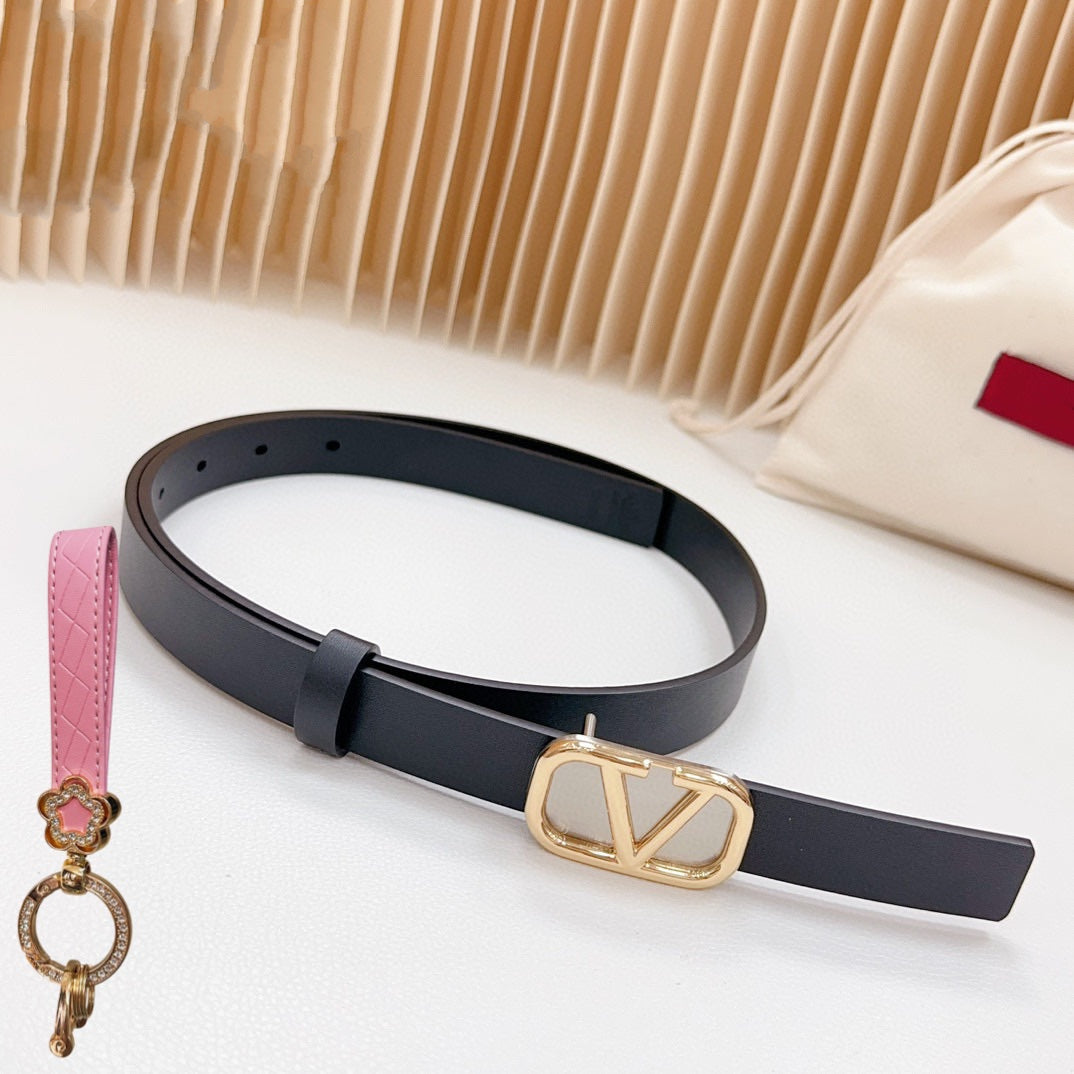 VALENTINO Gold Vlogo and Silver Hardware Buckle Black Calfskin 20mm