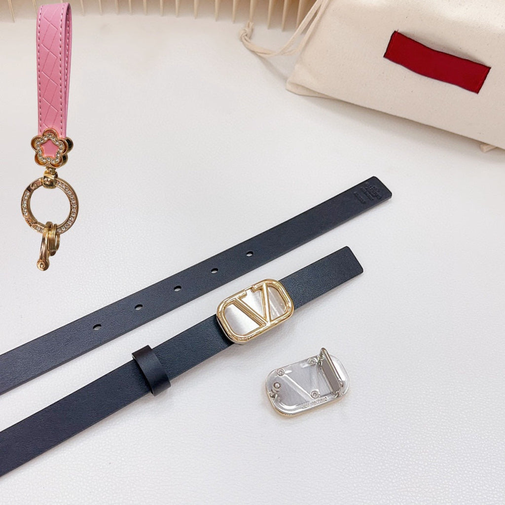 VALENTINO Gold Vlogo and Silver Hardware Buckle Black Calfskin 20mm