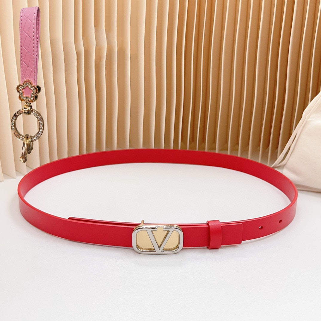 VALENTINO Gold Vlogo and Silver Hardware Buckle Red Calfskin 20mm