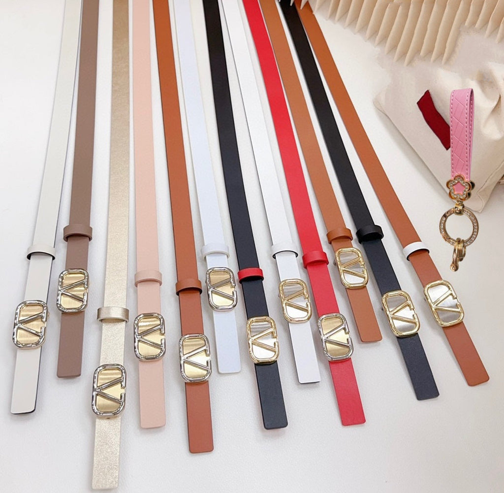 VALENTINO Gold Vlogo and Silver Hardware Buckle Red Calfskin 20mm