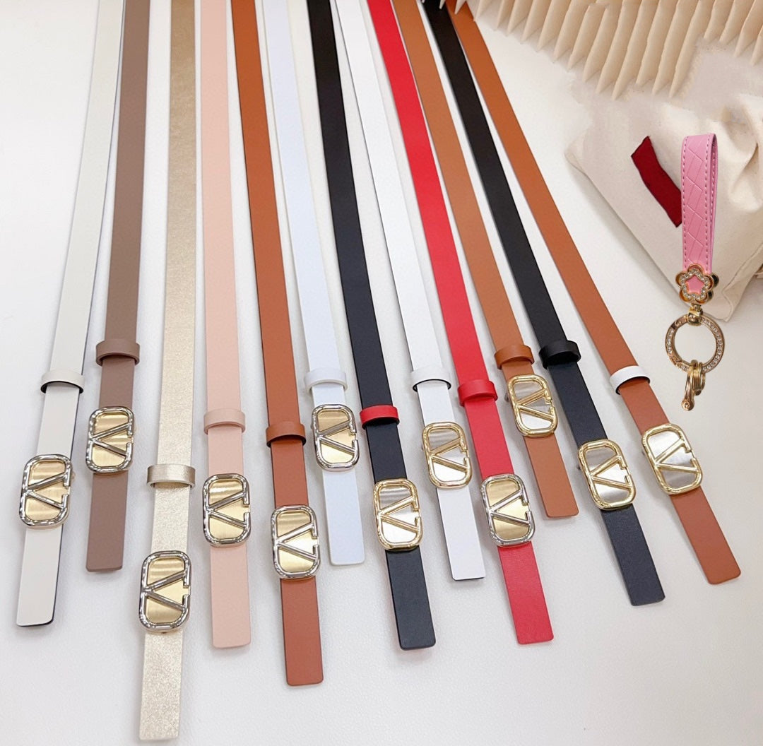 VALENTINO Gold Vlogo and Silver Hardware Buckle Red Calfskin 20mm