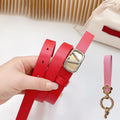 VALENTINO Gold Vlogo and Silver Hardware Buckle Red Calfskin 20mm