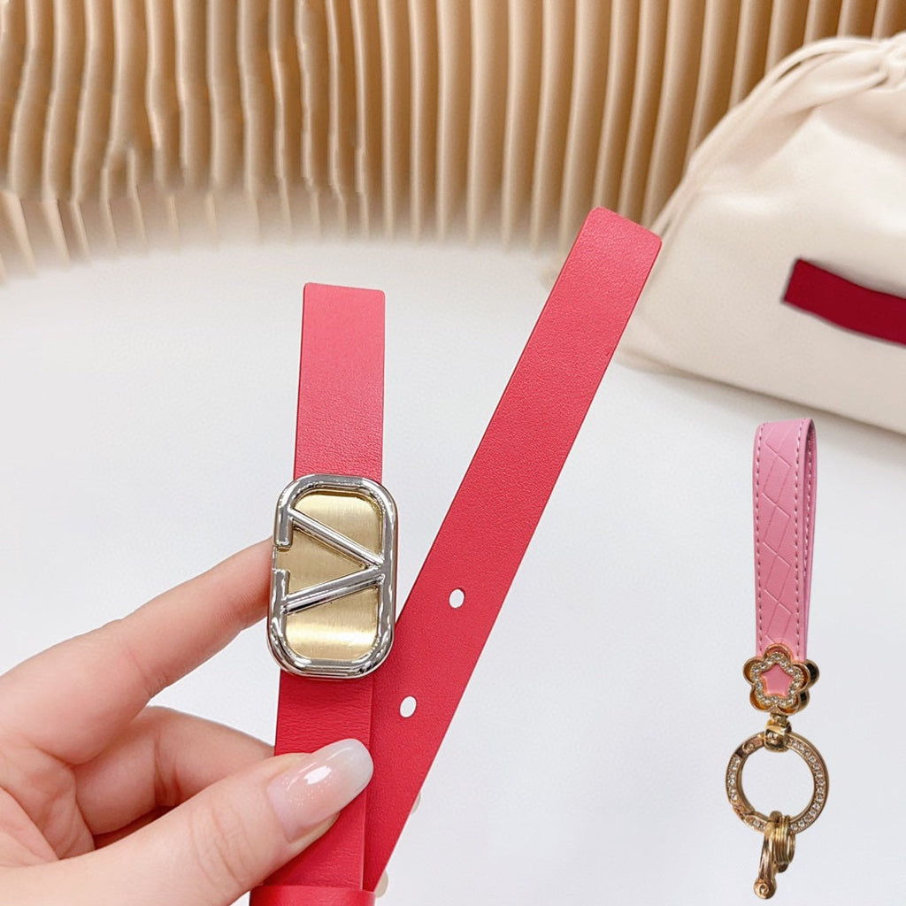 VALENTINO Gold Vlogo and Silver Hardware Buckle Red Calfskin 20mm