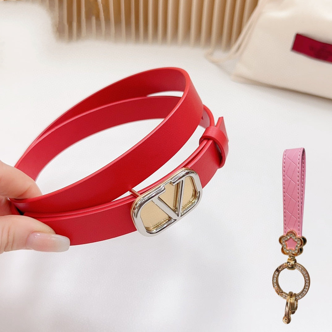 VALENTINO Gold Vlogo and Silver Hardware Buckle Red Calfskin 20mm