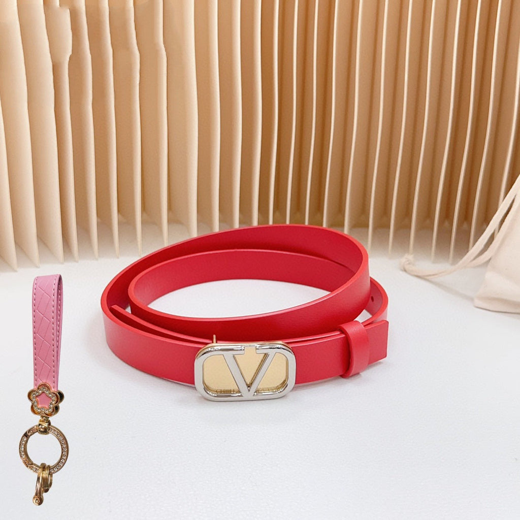 VALENTINO Gold Vlogo and Silver Hardware Buckle Red Calfskin 20mm