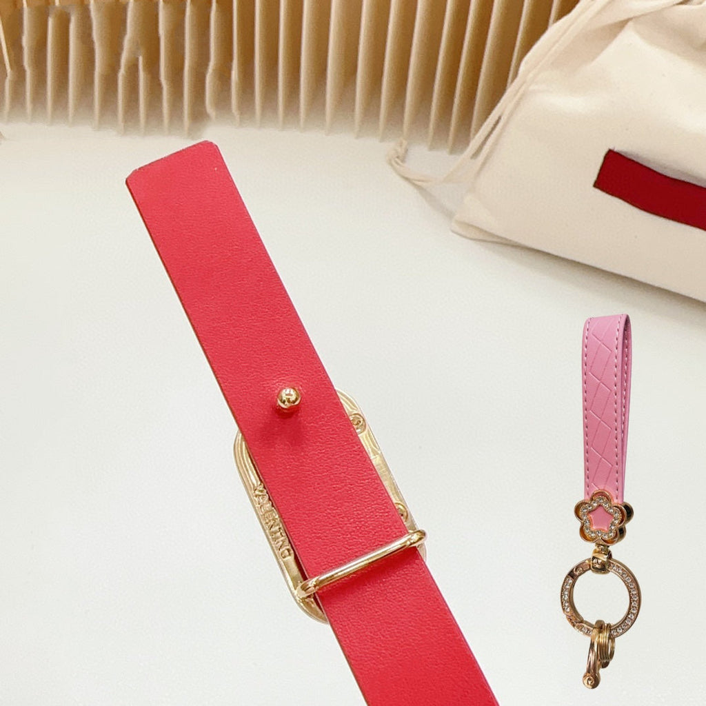 VALENTINO Gold Vlogo and Silver Hardware Buckle Red Calfskin 20mm