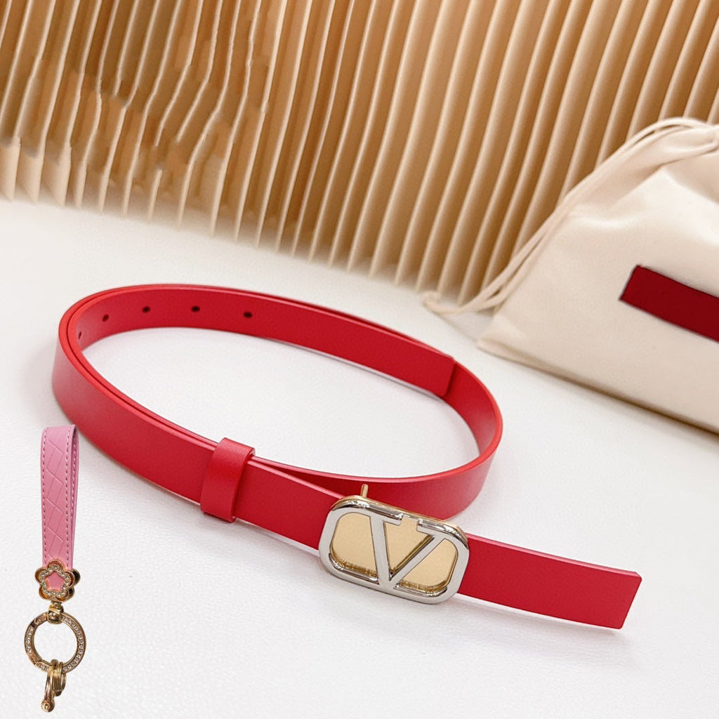 VALENTINO Gold Vlogo and Silver Hardware Buckle Red Calfskin 20mm