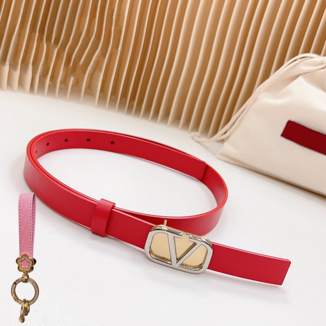 VALENTINO Gold Vlogo and Silver Hardware Buckle Red Calfskin 20mm