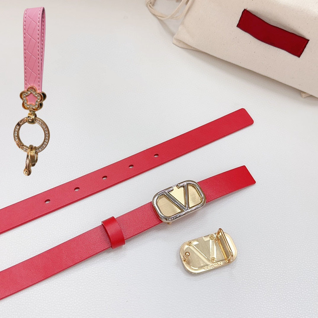 VALENTINO Gold Vlogo and Silver Hardware Buckle Red Calfskin 20mm