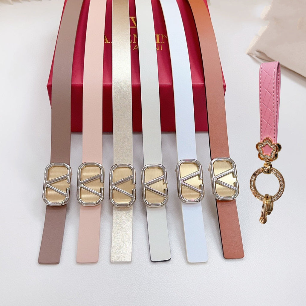 VALENTINO Gold Vlogo and Silver Hardware Buckle White Black Calfskin 20mm