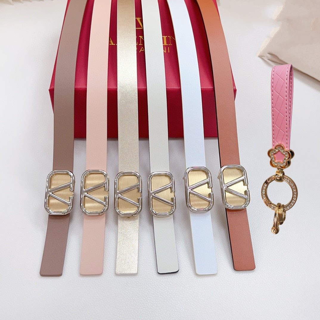 VALENTINO Gold Vlogo and Silver Hardware Buckle White Black Calfskin 20mm