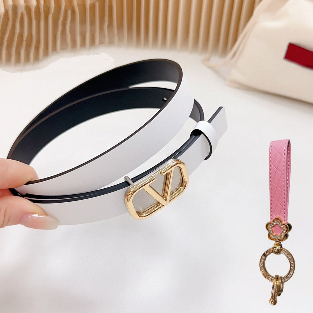 VALENTINO Gold Vlogo and Silver Hardware Buckle White Black Calfskin 20mm