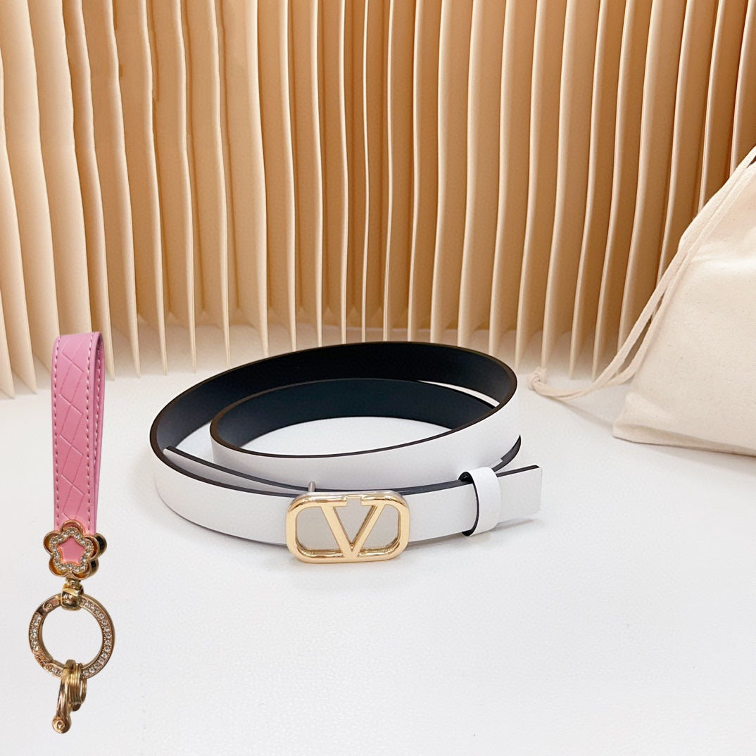VALENTINO Gold Vlogo and Silver Hardware Buckle White Black Calfskin 20mm