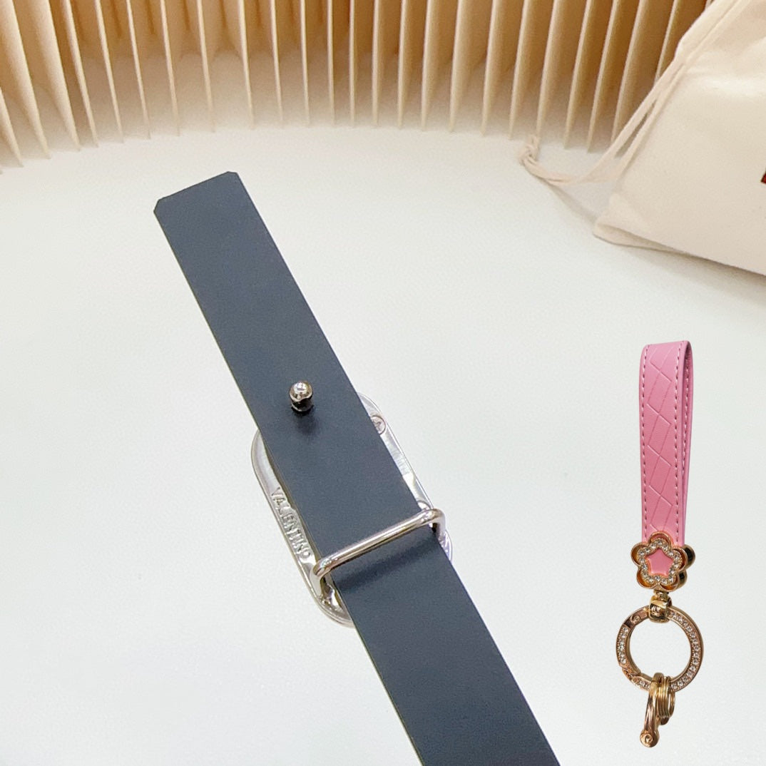 VALENTINO Gold Vlogo and Silver Hardware Buckle White Black Calfskin 20mm