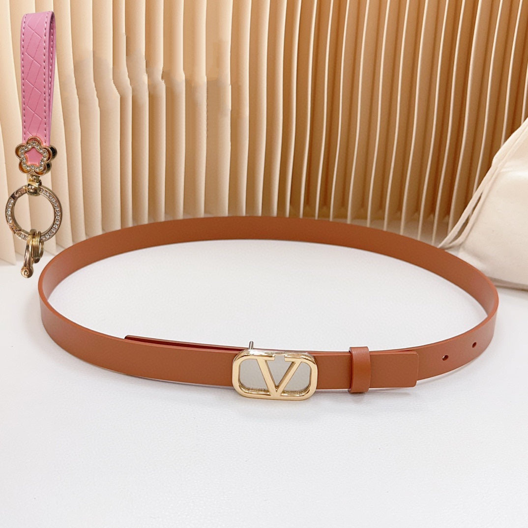 VALENTINO Gold Vlogo and Silver Hardware Buckle Tan Calfskin 20mm
