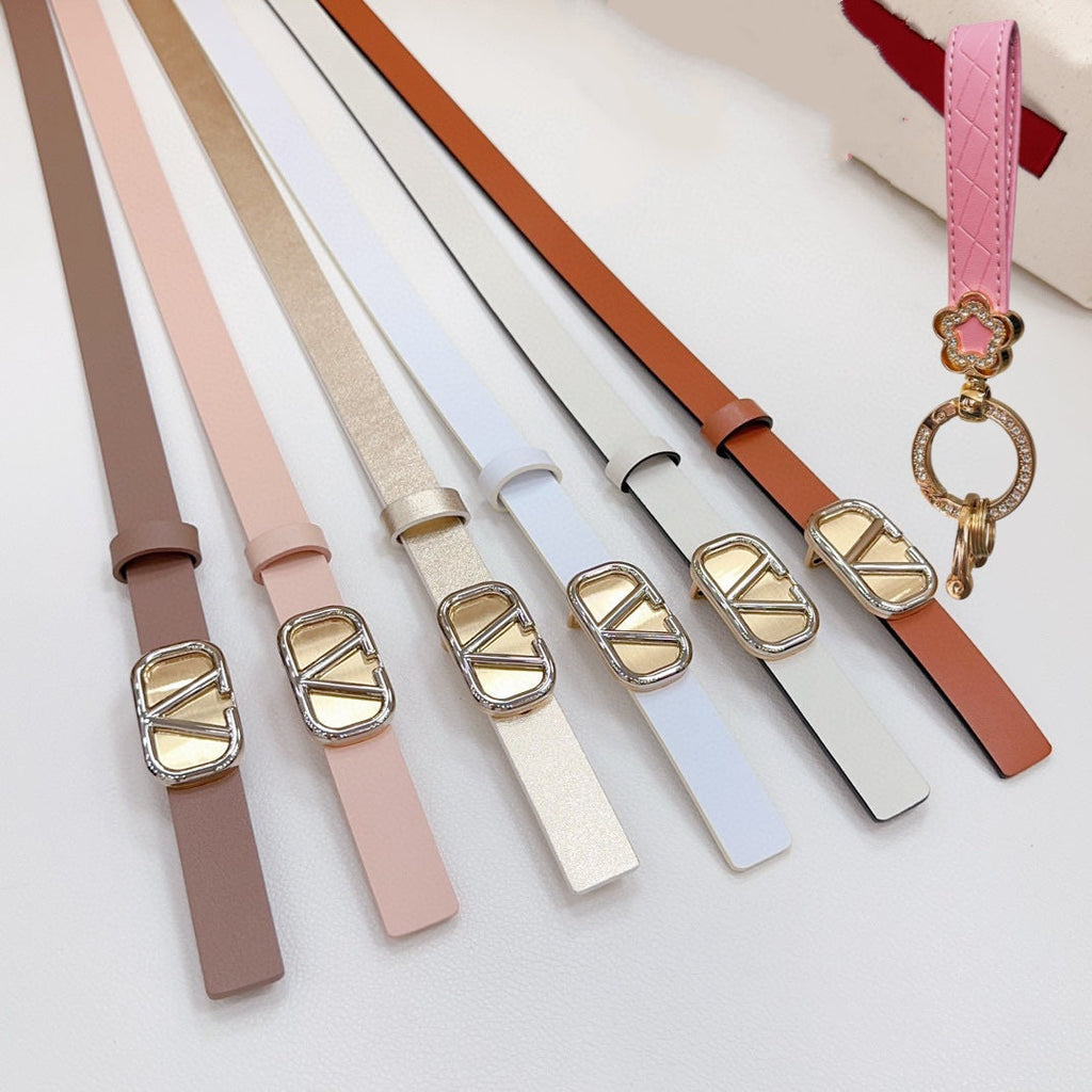 VALENTINO Gold Vlogo and Silver Hardware Buckle Tan Calfskin 20mm