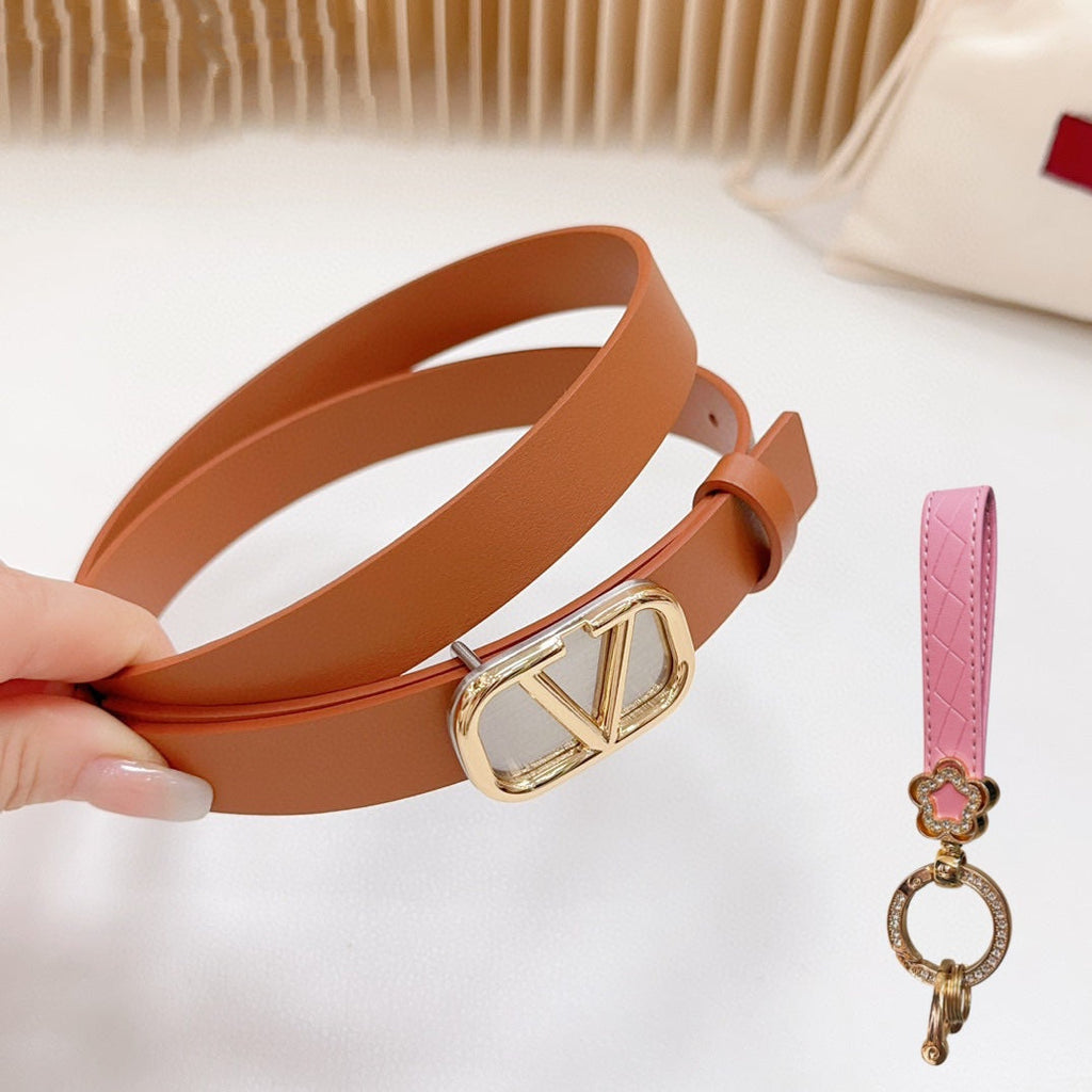 VALENTINO Gold Vlogo and Silver Hardware Buckle Tan Calfskin 20mm