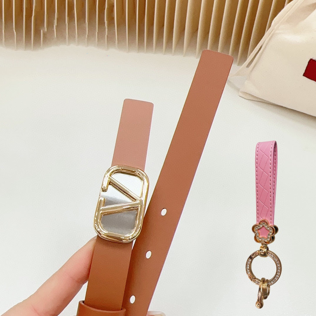 VALENTINO Gold Vlogo and Silver Hardware Buckle Tan Calfskin 20mm