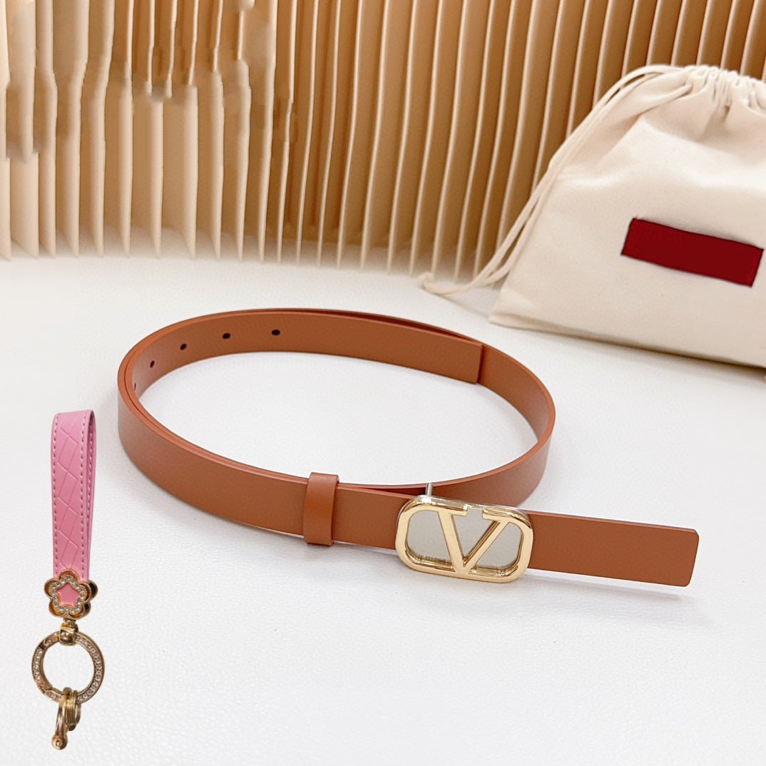 VALENTINO Gold Vlogo and Silver Hardware Buckle Tan Calfskin 20mm