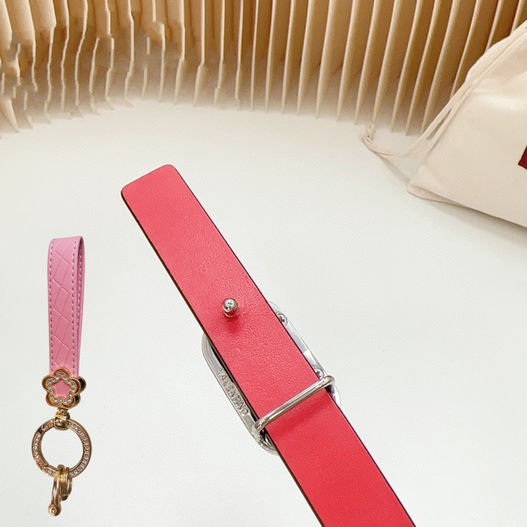 VALENTINO Gold Vlogo and Silver Hardware Buckle Black Red Calfskin 20mm