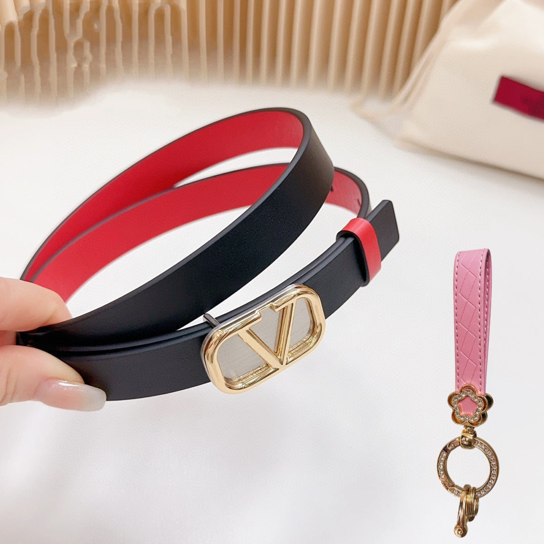VALENTINO Gold Vlogo and Silver Hardware Buckle Black Red Calfskin 20mm