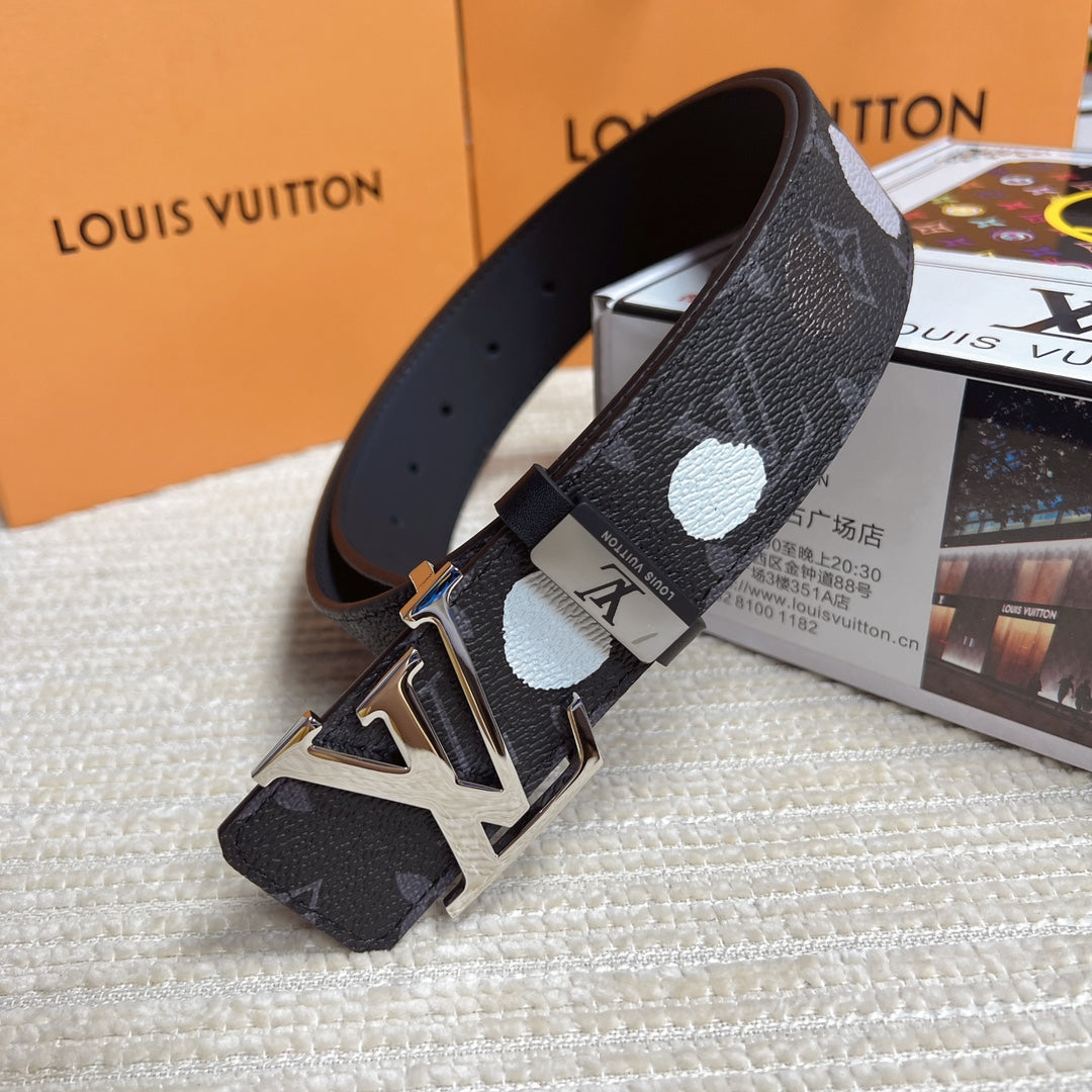 LOUIS VUITTON LV 25S BELT 38 MM IN DARK CHARCOAL GRAY CALFSKIN 593281