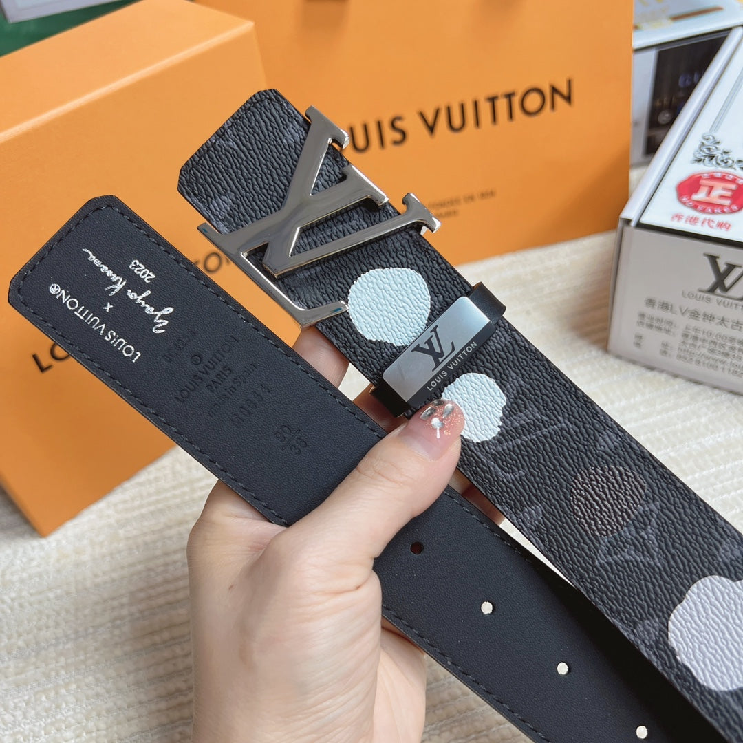 LOUIS VUITTON LV 25S BELT 38 MM IN DARK CHARCOAL GRAY CALFSKIN 593281