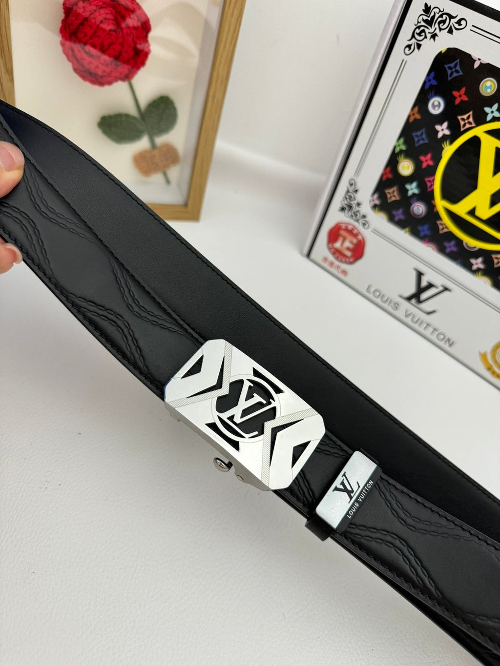 LOUIS VUITTON LV 25S BELT 35 MM IN BLACK CALFSKIN 593218