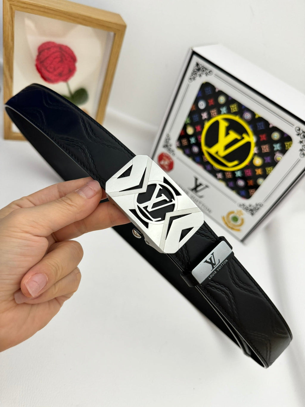 LOUIS VUITTON LV 25S BELT 35 MM IN BLACK CALFSKIN 593218